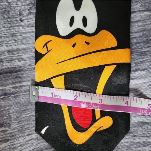 Vintage Looney‎ Tunes Mania Tie Daffy Duck Graphic Black Orange - Picture 4 of 8
